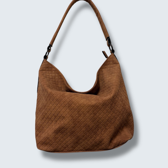 SAM & HADLEY Handbags - Sam & Hadley Brown Woven Hobo Bag Slouchy Faux Suede Shoulder